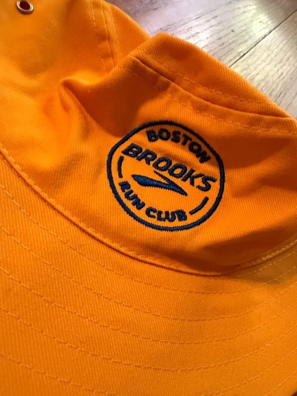 Brooks Orange Bucket Hat with Boston Run Club Patch